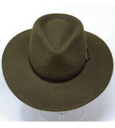 Fedoras Premium Alpaca Lewis - Wide Brim Fedora Hat - Alpaca Wool Felt - Water Resistant - Leather Band - Moss Green - C918T9...