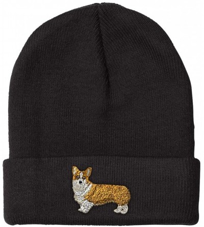 Skullies & Beanies Custom Beanie for Men & Women Pembroke Welsh Corgi Dog B Embroidery Acrylic - Black - C611MLQFU4J $15.71