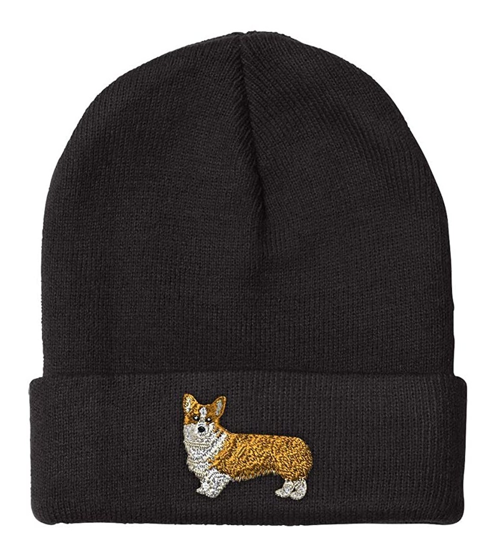 Skullies & Beanies Custom Beanie for Men & Women Pembroke Welsh Corgi Dog B Embroidery Acrylic - Black - C611MLQFU4J $15.71