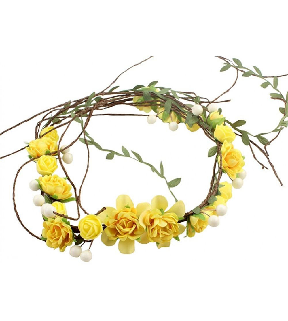 Headbands Adjustable Flower Crown Festivals Headbands Garland Girls Hair Wreath - C1yellow - C818R5UETWZ $22.21
