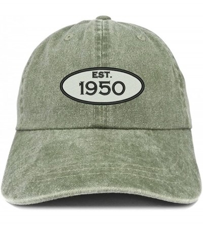 Baseball Caps Established 1950 Embroidered 70th Birthday Gift Pigment Dyed Washed Cotton Cap - Olive - C6180N2L7GR $36.43