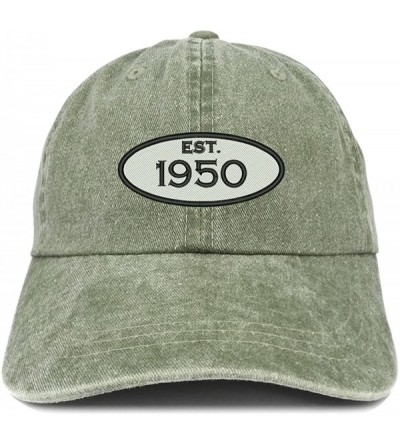 Baseball Caps Established 1950 Embroidered 70th Birthday Gift Pigment Dyed Washed Cotton Cap - Olive - C6180N2L7GR $22.04