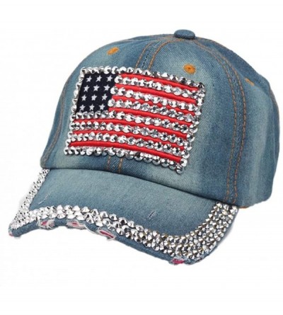 Baseball Caps Caps- Women Diamond Jean Hat Denim Flat Baseball Cap - B - C212GGVIAD1 $9.86