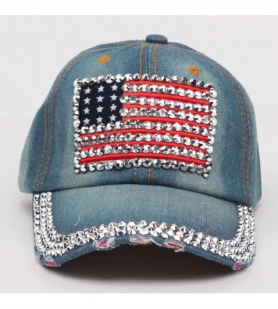 Baseball Caps Caps- Women Diamond Jean Hat Denim Flat Baseball Cap - B - C212GGVIAD1 $9.86