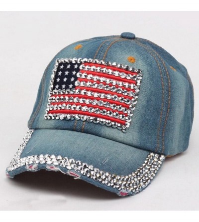 Baseball Caps Caps- Women Diamond Jean Hat Denim Flat Baseball Cap - B - C212GGVIAD1 $9.86