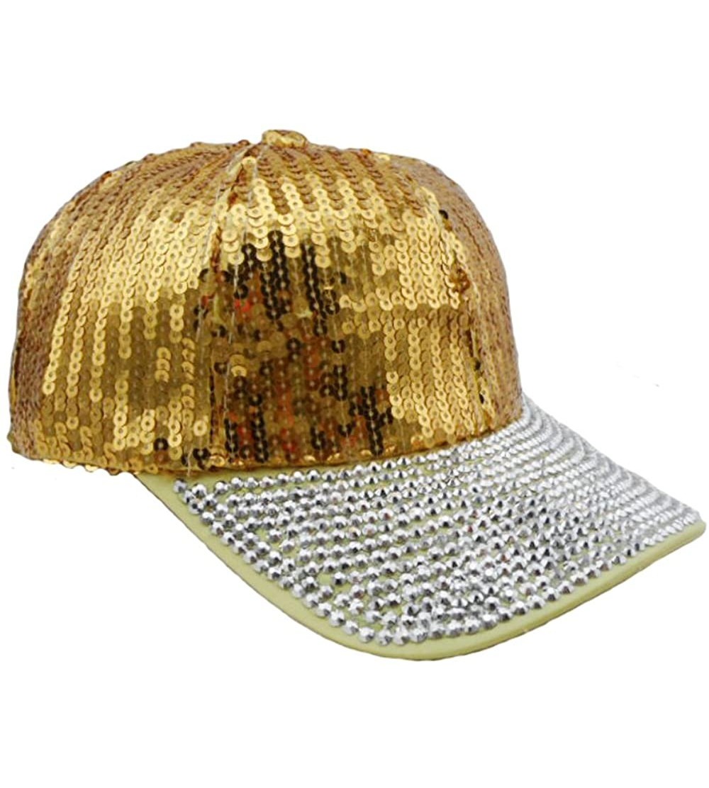 Baseball Caps Womens Glitter Rhinestones Brim Sequins Shiny Flashy Sunscreen Baseball Hat Ball Cap Adjustable - Gold - CG12K7...