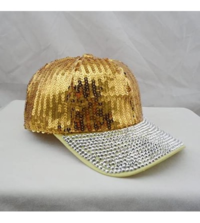 Baseball Caps Womens Glitter Rhinestones Brim Sequins Shiny Flashy Sunscreen Baseball Hat Ball Cap Adjustable - Gold - CG12K7...