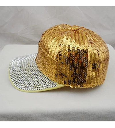 Baseball Caps Womens Glitter Rhinestones Brim Sequins Shiny Flashy Sunscreen Baseball Hat Ball Cap Adjustable - Gold - CG12K7...