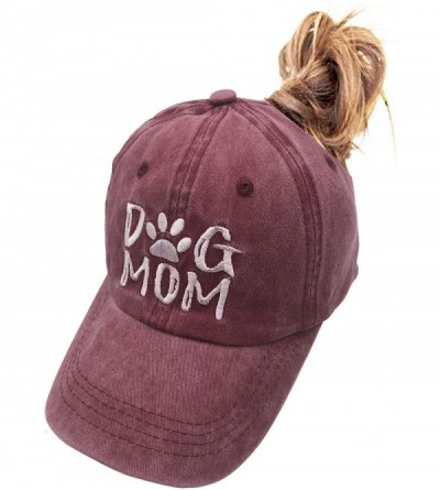 Baseball Caps Dog Mom Ponytail Baseball Cap Messy Bun Vintage Washed Distressed Twill Plain Hat for Women - Red - CH18XO3WKZD...