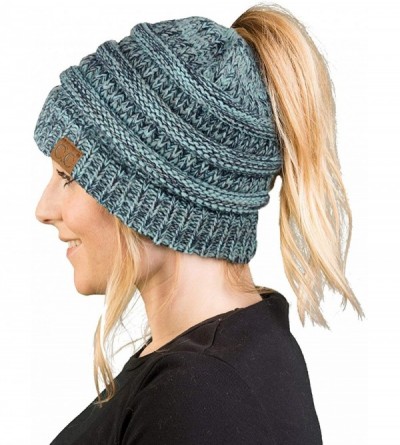Skullies & Beanies Women's Beanie Ponytail Messy Bun BeanieTail Multi Color Ribbed Hat Cap - A Hint of Mint Tricolor Mix - CO...