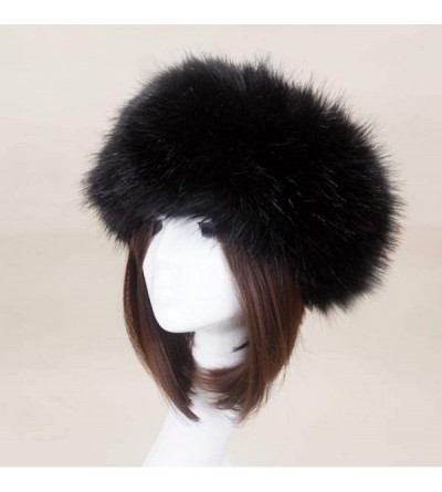 Skullies & Beanies Women's Faux Fur Headband Soft Winter Cossack Russion Style Hat Cap - Black - CX18L8IWGH7 $11.23