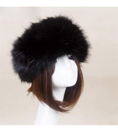 Skullies & Beanies Women's Faux Fur Headband Soft Winter Cossack Russion Style Hat Cap - Black - CX18L8IWGH7 $11.23