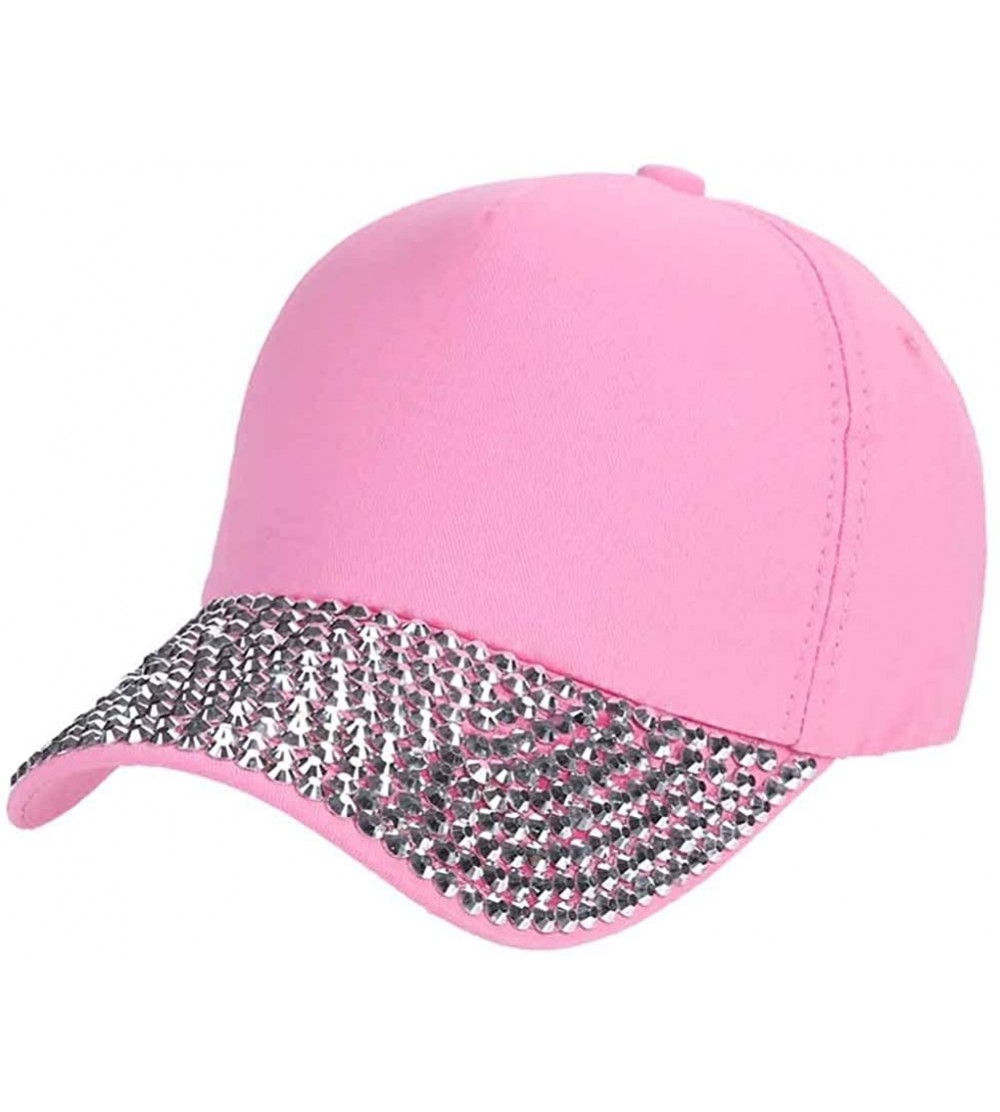 Baseball Caps Studded Rhinestone Baseball Cap Dad Hat Trucker Hat Adjustable Strapback Cap - Pink - CL184RO5NW4 $11.23