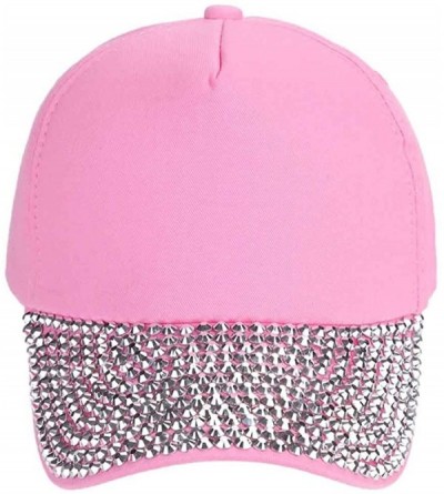 Baseball Caps Studded Rhinestone Baseball Cap Dad Hat Trucker Hat Adjustable Strapback Cap - Pink - CL184RO5NW4 $11.23