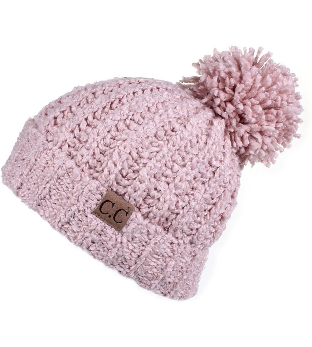 Skullies & Beanies Winter Hat Cable Knitted Large Soft Pom Pom Beanie Hat (HAT-7362) - Indi Pink - CX189LGGAQI $13.82