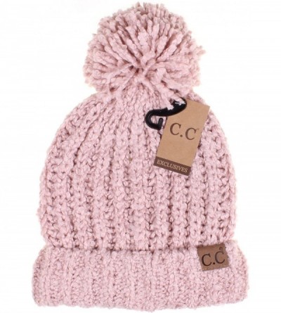 Skullies & Beanies Winter Hat Cable Knitted Large Soft Pom Pom Beanie Hat (HAT-7362) - Indi Pink - CX189LGGAQI $13.82