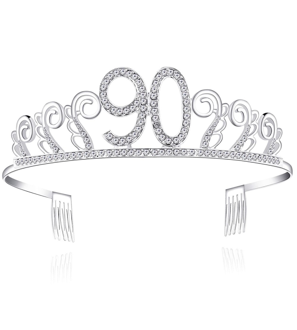 Headbands Birthday Rhinestone Princess Silver 21st - Silver-90th - C9186YMGDSS $10.91