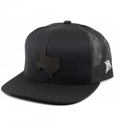 Baseball Caps 'Midnight Texas Patriot' Black Leather Patch Hat Flat Trucker - Black - CD18IGQHEYG $70.54