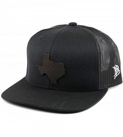 Baseball Caps 'Midnight Texas Patriot' Black Leather Patch Hat Flat Trucker - Black - CD18IGQHEYG $36.64