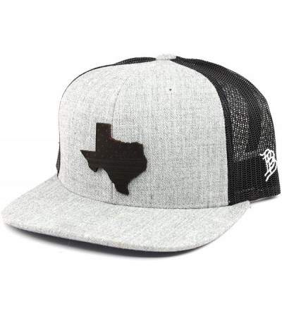 Baseball Caps 'Midnight Texas Patriot' Black Leather Patch Hat Flat Trucker - Black - CD18IGQHEYG $36.64