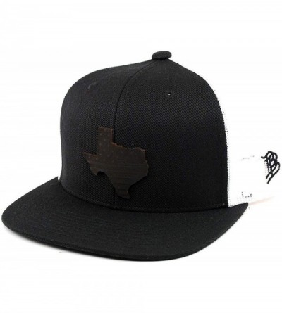 Baseball Caps 'Midnight Texas Patriot' Black Leather Patch Hat Flat Trucker - Black - CD18IGQHEYG $36.64