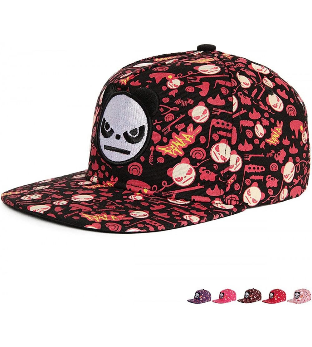 Baseball Caps Unisex Casual Flat Bill Brim Hat Hip Hop Visor Cap Embroidery Panda - Black - CM11YTH1YZR $12.19