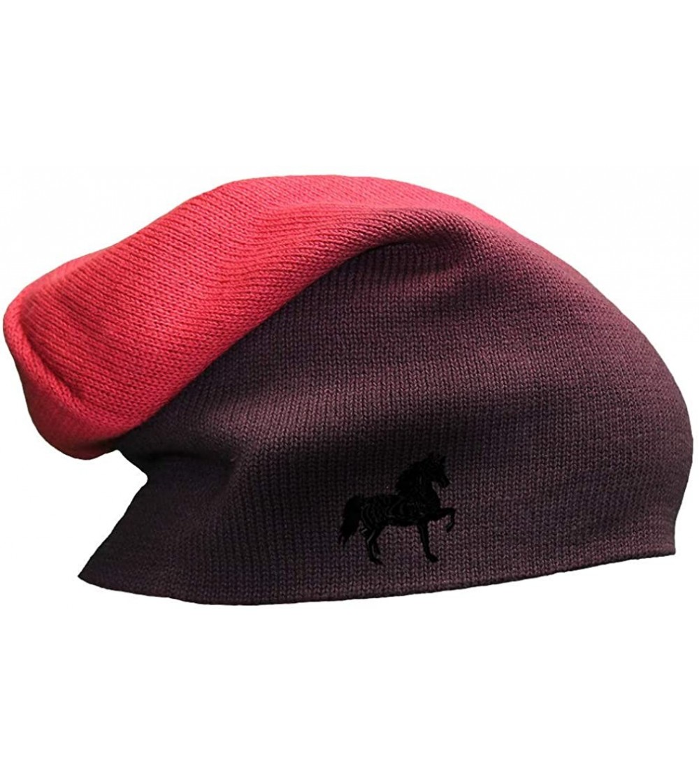 Skullies & Beanies Custom Slouchy Beanie Tennessee Walking Horse Embroidery Cotton - Red - CG12ESMIWQL $15.38