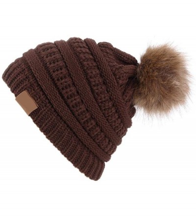 Skullies & Beanies Winter Warm Men Women Comfortable Warm Hair Ball Cap Solid Knitted Hat - Coffee - CL1936MKU6Q $35.43