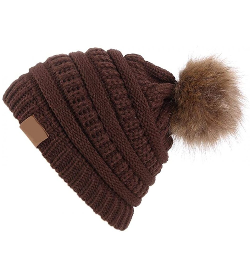 Skullies & Beanies Winter Warm Men Women Comfortable Warm Hair Ball Cap Solid Knitted Hat - Coffee - CL1936MKU6Q $22.71