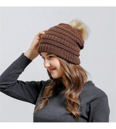 Skullies & Beanies Winter Warm Men Women Comfortable Warm Hair Ball Cap Solid Knitted Hat - Coffee - CL1936MKU6Q $22.71