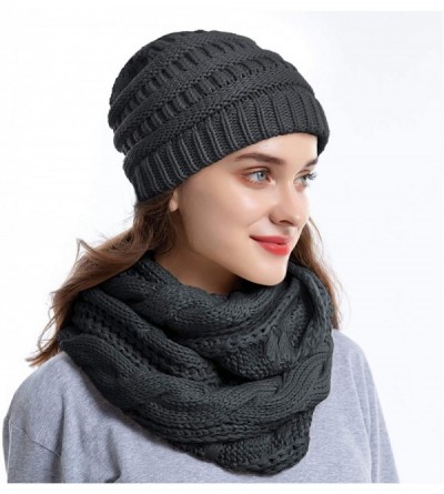 Skullies & Beanies Knit Infinity Scarf Slouchy Beanie Hat Set Women Winter Warm Circle Loop Scarfs - Grey - CI18UIU5MLN $13.70