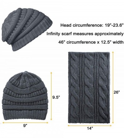 Skullies & Beanies Knit Infinity Scarf Slouchy Beanie Hat Set Women Winter Warm Circle Loop Scarfs - Grey - CI18UIU5MLN $13.70