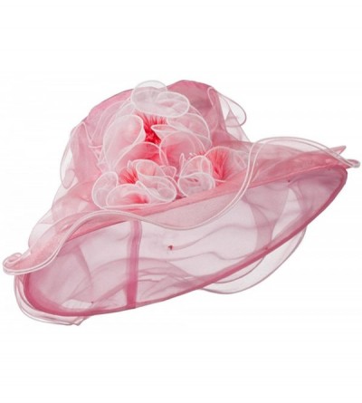 Sun Hats Two Tone Ruffle Accent Organza Hat - Pink Ivory - CK11D3H7ZLV $48.80