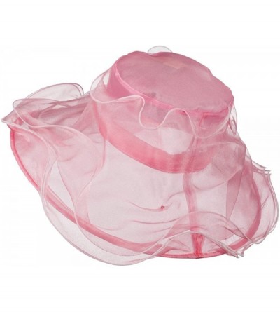 Sun Hats Two Tone Ruffle Accent Organza Hat - Pink Ivory - CK11D3H7ZLV $48.80