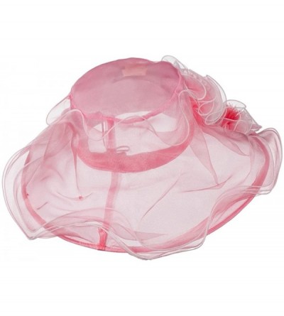Sun Hats Two Tone Ruffle Accent Organza Hat - Pink Ivory - CK11D3H7ZLV $48.80
