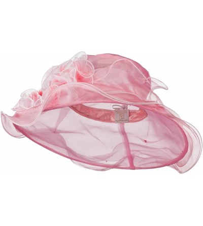 Sun Hats Two Tone Ruffle Accent Organza Hat - Pink Ivory - CK11D3H7ZLV $48.80