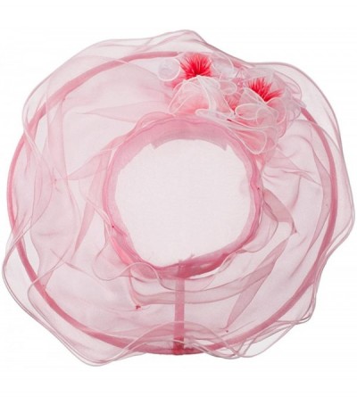 Sun Hats Two Tone Ruffle Accent Organza Hat - Pink Ivory - CK11D3H7ZLV $48.80