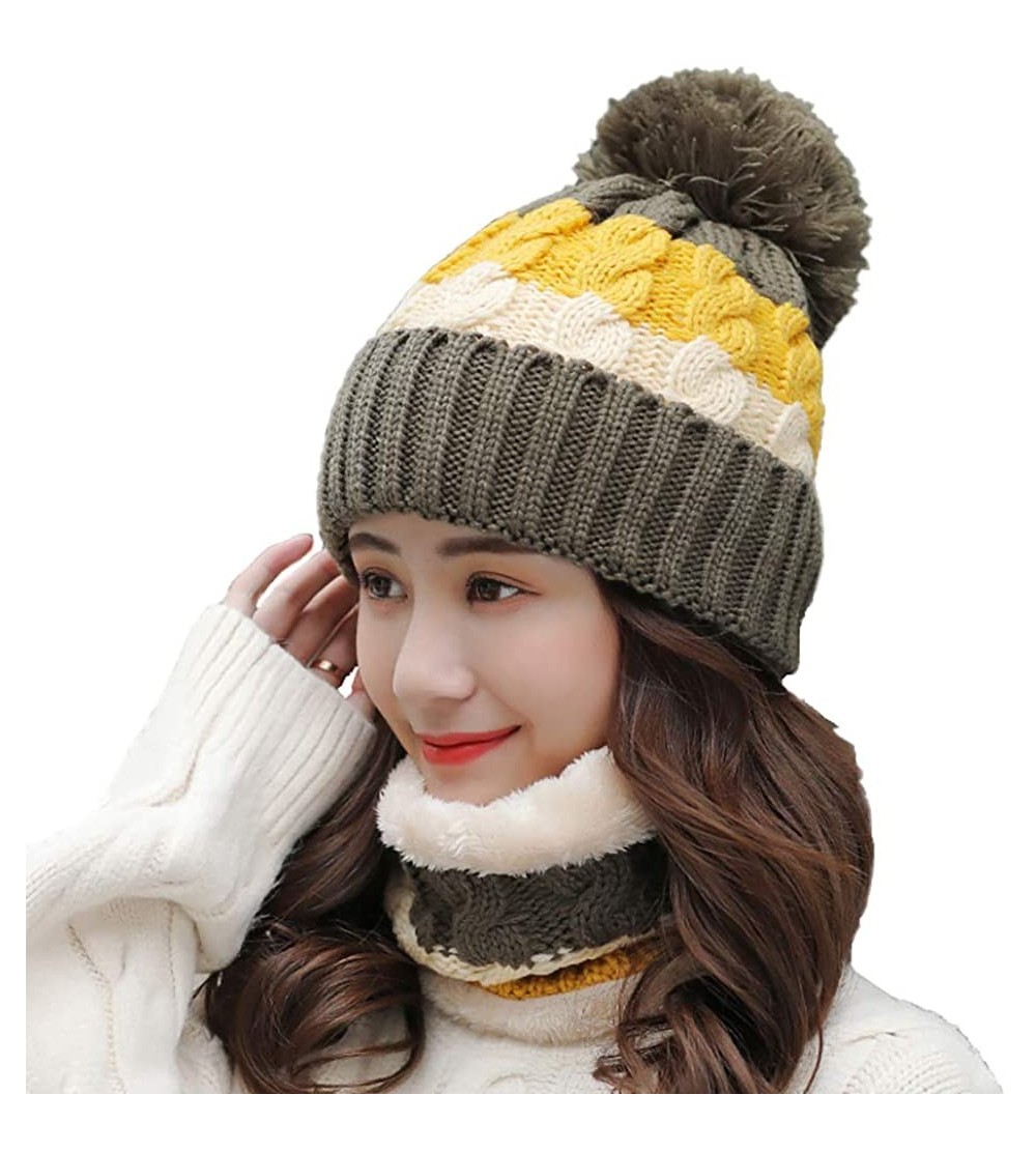 Skullies & Beanies Womens Winter Pompom Slouchy - Green White - CZ18AU0AWY6 $10.09