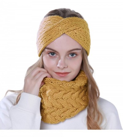 Cold Weather Headbands 2 Pcs Winter Knitted Headband with Matching Scarf Set Twist Ear Warmers Crochet Head Wraps Loop Scarf ...