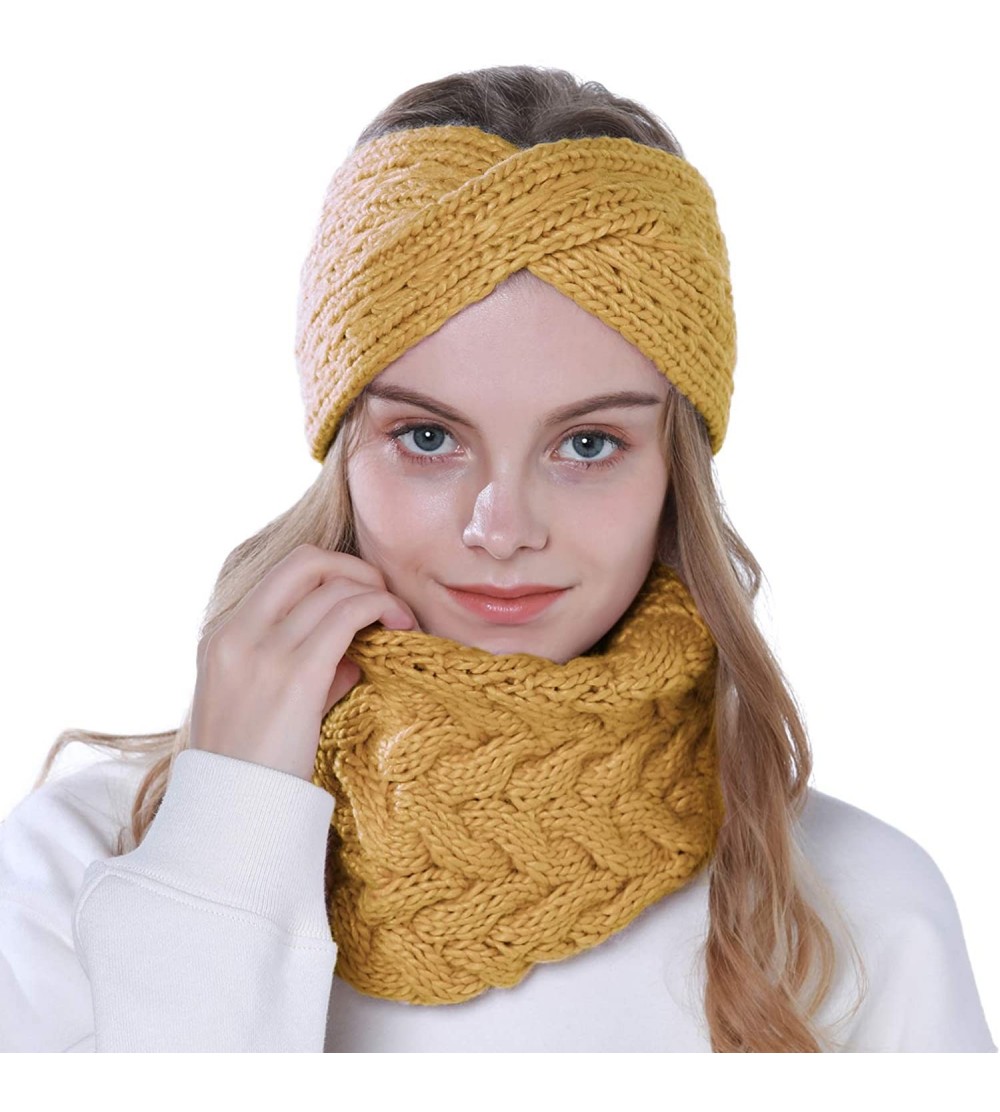 Cold Weather Headbands 2 Pcs Winter Knitted Headband with Matching Scarf Set Twist Ear Warmers Crochet Head Wraps Loop Scarf ...