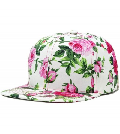 Baseball Caps Pattern Printed Solid Flat Bill Snapback Hat Adjustable Colorful Baseball Cap - Flower- Pink - CJ18S87AMHW $9.45