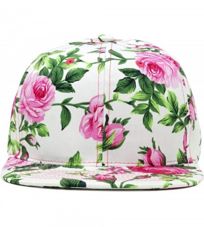 Baseball Caps Pattern Printed Solid Flat Bill Snapback Hat Adjustable Colorful Baseball Cap - Flower- Pink - CJ18S87AMHW $9.45