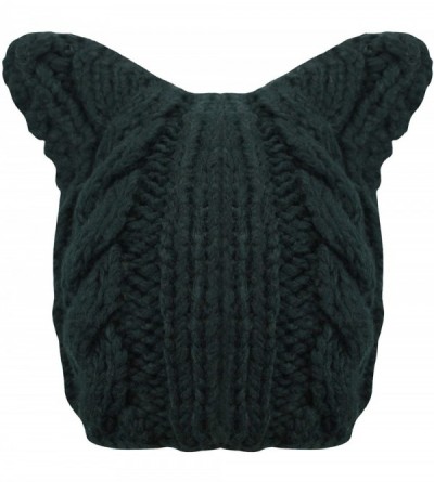 Skullies & Beanies Thick Cable Knit Beanie Hat with Pussy Cat Ears - Black - C1187C8942E $17.68