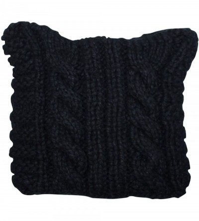 Skullies & Beanies Thick Cable Knit Beanie Hat with Pussy Cat Ears - Black - C1187C8942E $17.68