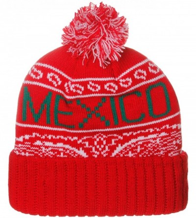 Skullies & Beanies Unisex USA Bandana Style Cities Pom Pom Knit Hat Cap Beanie - Mexico Red - CT1297HMQEB $13.19