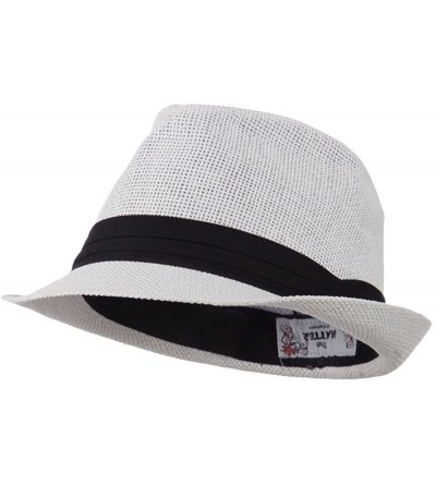 Fedoras Pleated Hat Band Straw Fedora Hat - White W18S37F - C011E8U1JEV $21.89