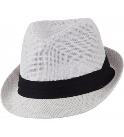 Fedoras Pleated Hat Band Straw Fedora Hat - White W18S37F - C011E8U1JEV $21.89