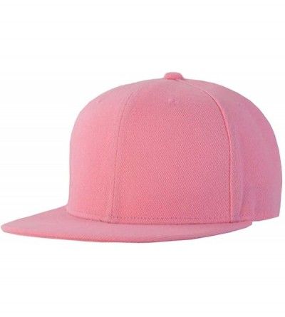 Baseball Caps Plain Solid Flatbill Snapback Hats Baseball Cap - Pink - CY186YGAUXE $19.83