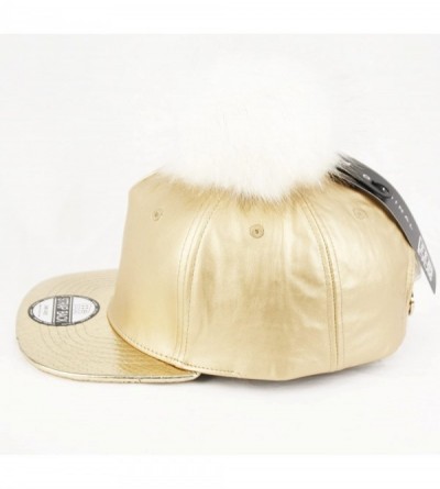 Baseball Caps Pom Pom Baseball Cap/Fuax Leather - Gold - CN129S9FDYN $17.56