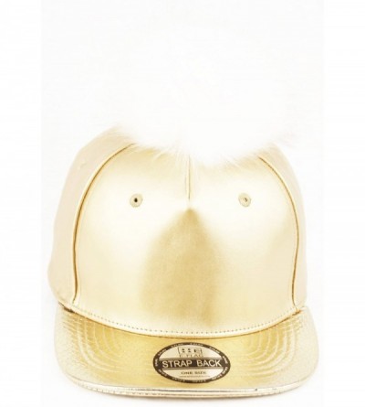 Baseball Caps Pom Pom Baseball Cap/Fuax Leather - Gold - CN129S9FDYN $17.56